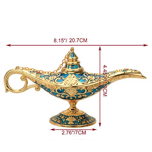 Lauyoo Classic Aladding Magic Genie Lamp Legend Wishing Light Costume Lamp Metal Carved Incense Burner For Home Tabletop Decoration Party Birthday Halloween Christmas Size 7 X 20.7 X 11.3Cm(Blue) #TOP2