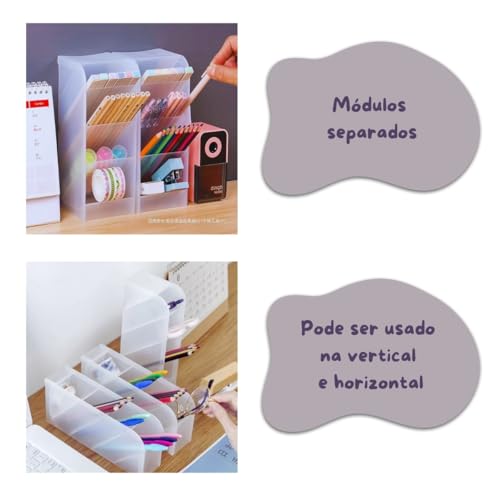 Organizador de Mesa Multiuso para Escritório ou Estudos com Divisórias na Diagonal para Canetinhas,