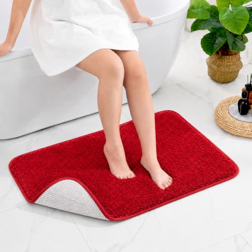 Image of Pack of 1 Quick Dry Water Absorbing Rectangular Micro Floor Mat | Anti-Skid & Non-Slip Cushion Doormat for Home, Kitchen, Office, Washroom - (R Red, 40x60 cm)