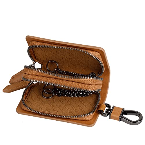 Image of VISOUL Car Key Case Holder Double Zipper, Leather Car Smart Key Fob Case with Keychain for Men and Women