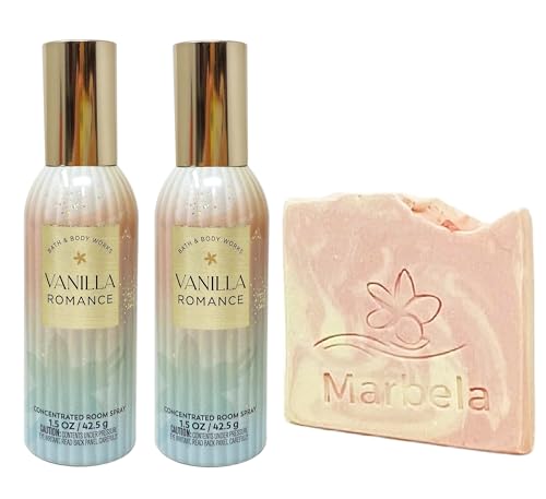 Bath & Body Works Vanilla Romance 2 Pack Room Spray Bundle with a Himalayan Salts Springs Sample Soap