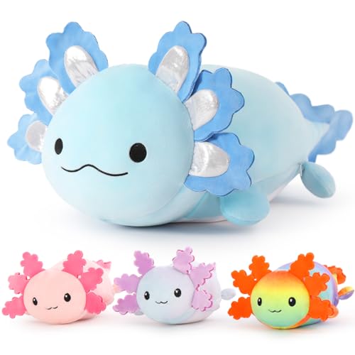 Image of MaoGoLan 23.5 inch Axolotl Plush with 3 Baby Axolotl Stuffed Animals | Large blue axolotl plush with 3 baby axolotls inside, great for cuddling, play, room decor, and gifts.