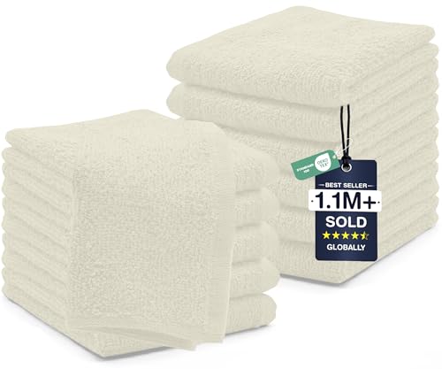 Image of DAN RIVER 12 Pack Wash Cloths for Showering [12x12] - 100% Cotton Washcloths Premium Quality Flannel Face Cloths for Bathroom, Highly Absorbent and Soft Feel Wash Clothes, Ivory