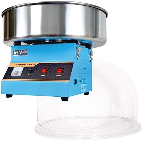 VIVO Blue 1030W Electric Cotton Candy Machine, Commercial Candy Floss Maker with 20 inch Stainless Steel Bowl, Includes Bubble Shield Cover and Sugar Scoop, Easy Home Use, CANDY-KIT-1B