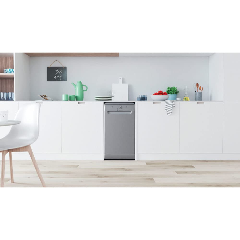Indesit DSFE 1B10 S lavavajilla Independiente 10 cubiertos A+ - Lavavajillas (Independiente, Plata, Estrecho (45 cm), Plata, Botones, Giratorio, 1,3 m)