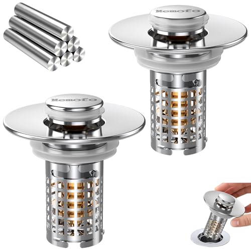 Bathroom Sink Drain Strainer, Stainless Steel Pop-up Strainer Basket Hair Catcher with Removable Basket, Brass Bullet Core, Universal Fit 1.1-2.36 Inch