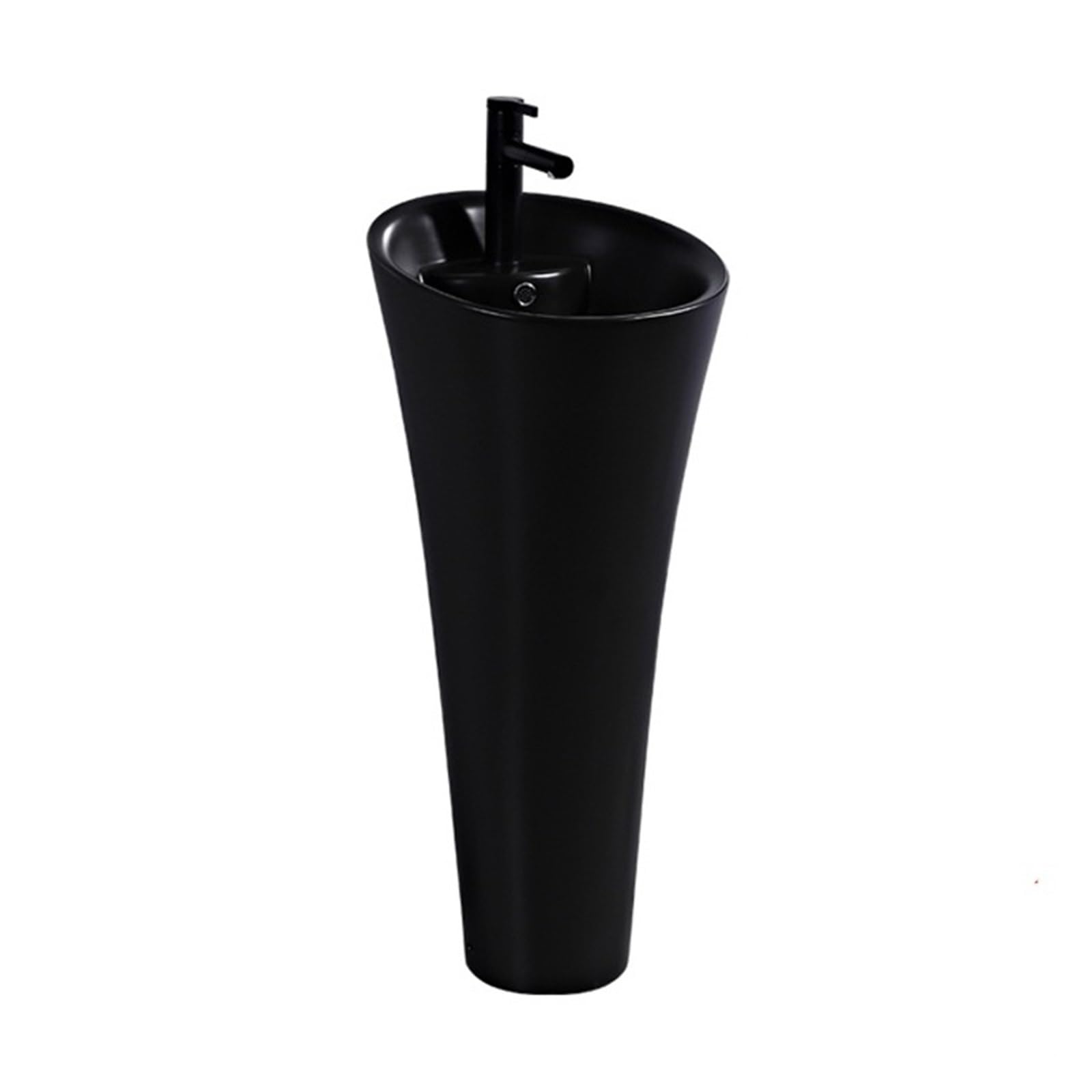 Pedestal Sink, One piece Pedestal Basin with Overflow, Floor Standing Bathroom Vanity with Faucet and Drain kit,for Bathroom(Black)