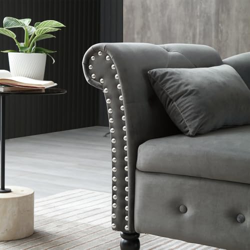 Sillón con chaise lounge terciopelo gris miniatura 4