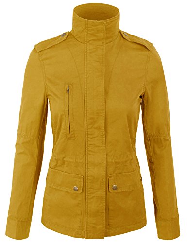 Kogmo Womens Zip Up Military Anorak Safari Jacket Coat -M-Mustard #TOP1