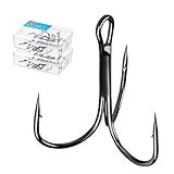 DONQL Ganchos de pesca con gancho de agudos de acero de alto carbono, súper afilados, anzuelo de triple púa, tamaño 4, paquete de 20 unidades, negro cromado)