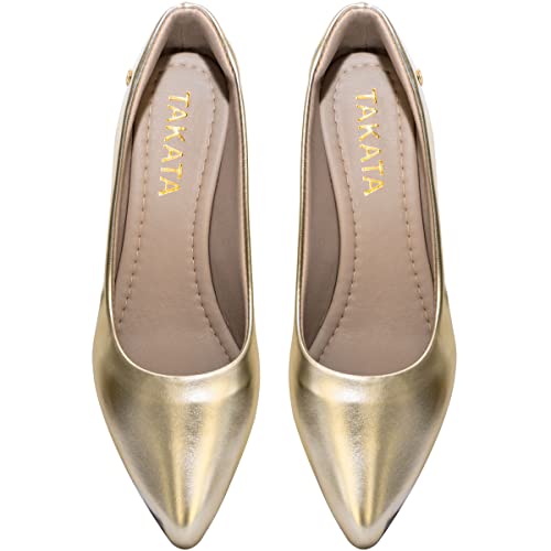 Scarpin Bico Fino Confort Salto Alto Metalizado Ouro A2.16 A Cor:Ouro;Tamanho:38;Genero:Feminino