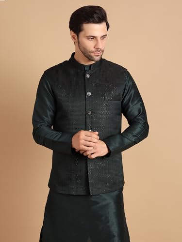 Image of men's Silk Blend Kurta Pejama & Waistcot Set