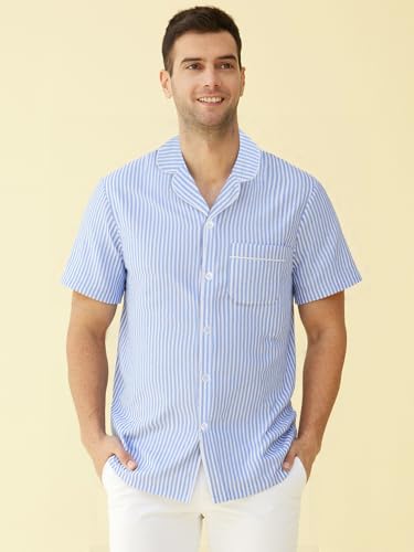 Latuza Men's Cotton Seersucker Pajama Shirt Lightweight Button Down Sleep Shirt2