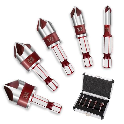 5Pcs Countersink Drill Bit Set, 82 Degree 5-Flute Industrial-Grade HSS, 1/4