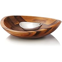 nambe Braid Chip and Dip Serving Bowl | Made of Acacia Wood | Inner Bowl Made of Metal Alloy | Chill or Heat to Serve Dip | Measures 16-Inches | Designed by Sean OHara