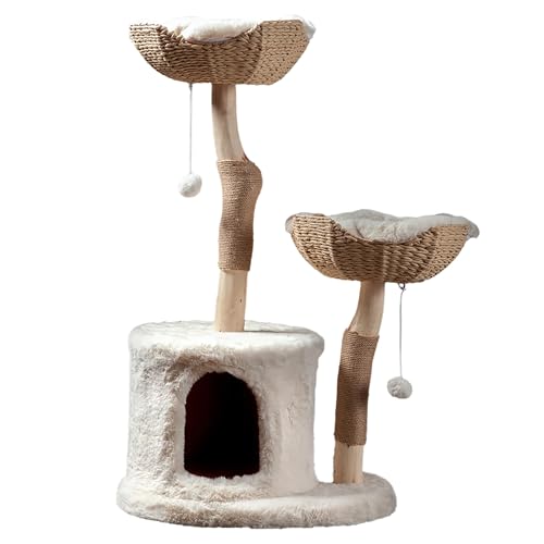 Habitat Haven The Bungalow Cat Tree - Luxury Cat Condo, Large Modern Indoor Tower with 2 Faux Fur Beds, Scratching Posts, Toys, and Den for Cats, 23.5-Inch Width x 18-Inch Depth x 43-Inch Height by Habitat Haven - Used condition - US$148.61