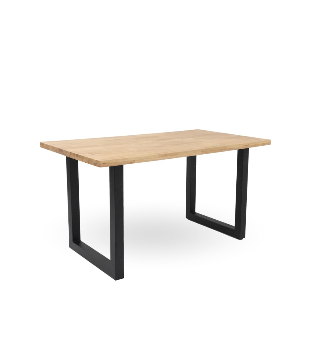 Home Heavenly® Mesa de Comedor, salón, Industrial Barcelona, Mesa de diseño Moderno y Robusto, Tablero en Listones de Madera con Acabado Recto Patas a Forma de U 140X80 cm