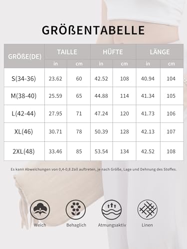 Imuedaen Leinenhose Damen Sommer Hose Casual Leinen Leicht Hosen Weites Bein Palazzo Freizeithose Hohe Taille Einfarbig Sommerhose Stoffhose mit Taschen (Khaki, M)