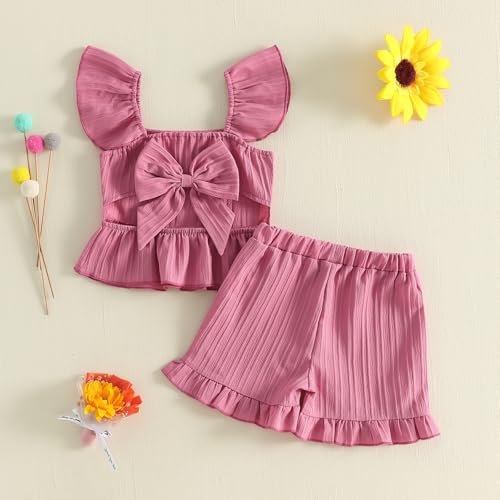 Image of Little Toddler Kids Girl Clothes Set 1-8 Years Summer Outfits Solid Color Tank Tops & Shorts
