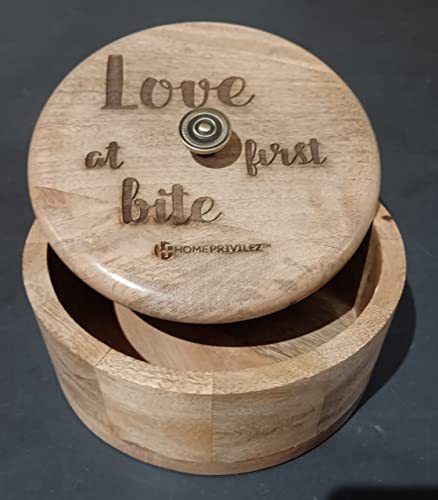 Image of Ethnic Handcrafted Carved Wooden Chapati Box for Kitchen /Hot Pot Roti Box Casserole /Roti Dabba with Lid