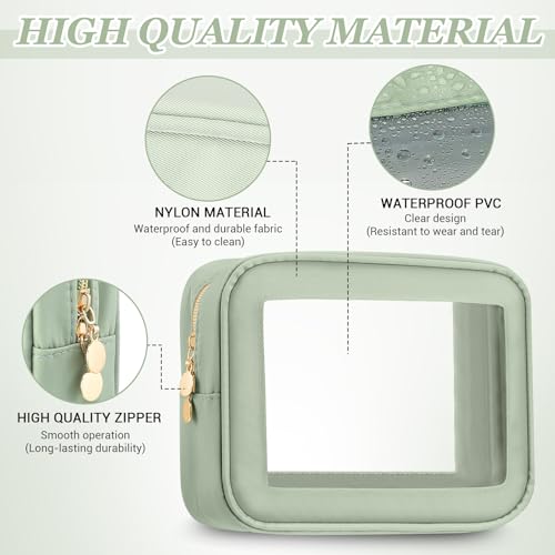 Abbylike 3 Pcs Clear Makeup Bags with Zipper Toiletry Bags for Car Essentials Nylon Cosmetic Pouches PVC Transparent Storage Pouch Travel Portable Organizer for Christmas Women Gift(Green,Small)3