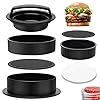 YOUYIKE® Hamburgerpers, 3-in-1 handige anti-aanbakvorm met 100 stuks bakpapier voor perfecte hamburgers, patties of gehaktballen, robuuste vaatwasmachinebestendige zwarte hamburgerpers