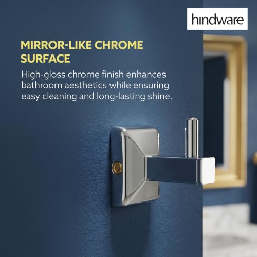 Image of Hindware Stelo Cloth Hanger for Wall| Bathroom Accessory | Superior Stainless Steel | Space Saving | Mirror Like Chrome Finish | Corrosion Resistant | Dimension (mm): 52 * 62 * 56 | 1-Year Warranty