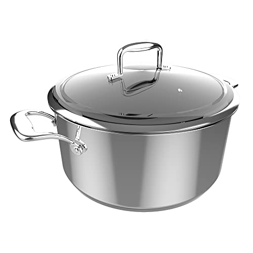 Cecotec Olla Polka Classy 28 Pot Steel. Diámetro 28 cm, Capacidad 7,5 L, Acero Inoxidable 18/10, Revestimiento Antiadherente, Asas Remachadas, Tapa de Cristal, Apta para todo tipo de Cocinas