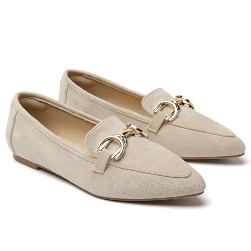 Image of Tilocow Metal Chain Loafers Flats for Women Pointed Toe Slip on Flats Dressy Casual Comfortable Work Business Shoes