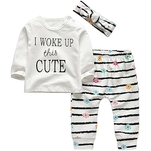 KuKitty 3Pcs Baby Girl Outfits Long Sleeve Letter T-shirt Pants Clothes Set