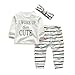 3Pcs Baby Girl Outfits Set I Woke Up This Cute Long Sleeve T-Shirt Tops Flowers Pants with Headband (0-6 Months)