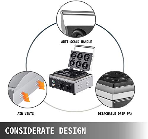 Donutmaker,1550W Kommerziell Donut Maschine Für 6 Donut Doughnut Maschine Elektrisch 220V Donut Maker +Brot Zange… – Bild 3