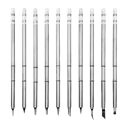 10Pcs T12 Soldering Iron Tips, Welding Tool Replacement Tips for FX-951 Soldering Stations, Soldering Station Tips Tool with T12-B/BC2/C1/C4/D4/D08/D24/I/JL02/K Tips