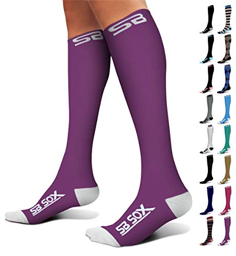 SB SOX Compression Socks (20-30mmHg) for Men & Women – Best Compression Socks for All Day Wear, Better Blood Flow, Swelling! (Medium, Purple/White)
