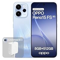 OPPO Reno15 FS 5G Unlocked Smartphone, 8+512GB, 50MP FOV 100° Ultra-Wide Selfie Camera, 6.57 120Hz Display, AI Portrait Glow, 6500mAh Battery, IP69, Aurora Blue (Include 80W SUPERVOOC Charger)