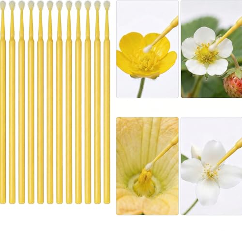 100Pcs Succulent Pollination Brush and Fruit Tree Pollinator Tool for Indoor and Outdoor Gardening, Manual Planting Tool with Yellow Handle for Tomato Vegetable Pollination