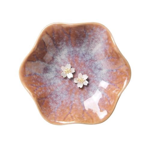 Image of Lotus Leaf Shape Ring Holder Dish, Small Key Bowl, Ceramic Trinket Tray Jewelry Dish Organizing Necklace Earrings for Mom Friend Sister. All Jewelries Are NOT Included. Purple.