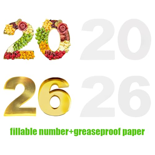 Image of 2026 Cardboard Number Fillable Charcuterie, New Year Graduation Centerpiece Decorations, Set of 4 (Gold, 15inch)