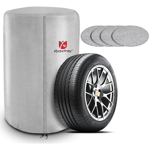 Rosefray Tire Cover Outdoor with 4 Felt Pads 420D Waterproof 4 Tire Storage for Minivan SUV RV (16/17/18/19 inch)-Silver (L-33.5inches in Diameter) Cover