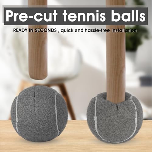LITIAN 4 Pack Pre-Cut Tennis Balls for Walkers – Heavy Duty Glide Balls with Felt Pads for Walkers & Furniture Legs, Floor Protection, Tennis-Themed Party Decor (Gray)