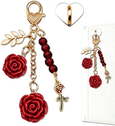 Rose Purse Charms Cute Flower Keychain With Heart Sticker Charm C...