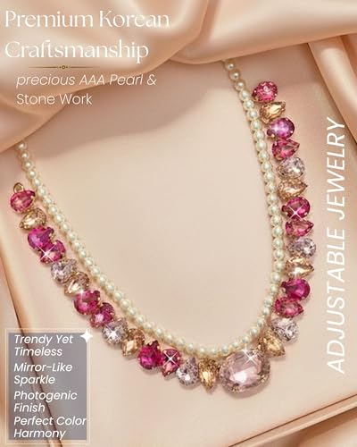 Image of Mansiyaorange Statement AD CZ American Diamond Cubic Zerconia Pearl Necklace Set | Gold Plated Chunky Fashion Jewelry for Women & Girls