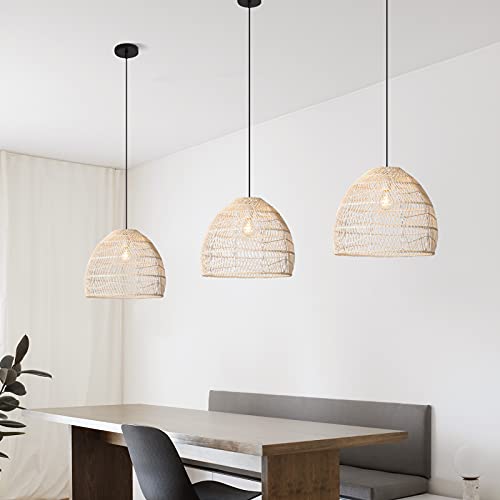 Spuik Woven Rattan Pendant Light, Minimalist Kitchen Island Hanging Lights Living Room Rattan Chandelier Farmhouse Dining Room Decor Ceiling Pendant Lighting Fixtures E26… - Image 3