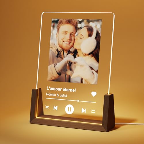 LUCKOR Cadeau Noel Femme, Homme - Plaque Spotify Personnalisé Cadre Photo - Cadeau Personnalisé Copine Copain Couple et Meilleur Amie - Idee Cadeaux Noël, Anniversaire - Lampe Personnalisée avec Photo