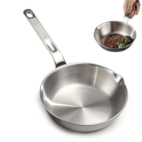 Image of NaiSooten Mini Single Egg Frying Pan, Small Stainless Steel Pan, Pancake, Omelet, Induction & Gas Stove Compatible