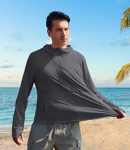 Image of PINSPARK Men's UPF 50+ Full Zip Up Sun Protection Hoodie Jacket Long Sleeve Lightweight UV Shirts for Men Hiking Fishing