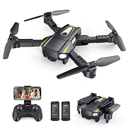 SANROCK H859 Drone with 1080P HD Camera for Adults Kids Beginners, Foldable Mini Drones Toys Gifts WiFi FPV RC Quadcopters with Voice Control, Gesture Control, Circle Fly, 3D Flip, 2 Batteries