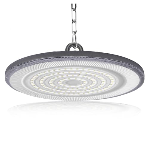 JBdusn 100W Naves Industriales LED, 6500K UFO Lámpara de Alta Bahía con cadena, IP65 resistente Foco de Techo Industrial, Iluminación Comercial para fábricas, garajes y almacenes