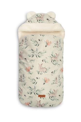 SENSILLO - Fußsack Kinderwagen - Baby Fußsack Winter - für Babywanne, Babyschale, Buggy - für Kinder 0-18 Monaten - mit Reißverschluss, Gurtöffnungen, wasserabweisendem Stoff - Hirsch