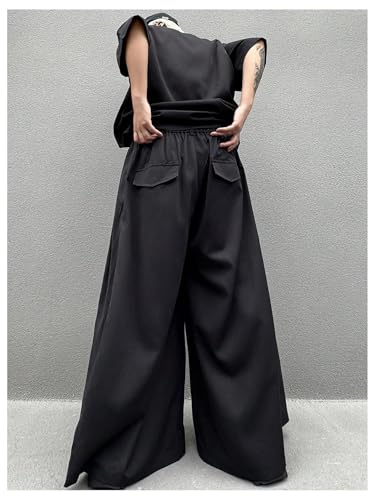 GORGLITTER Men's Baggy Wide Leg Pants Button Front Pleated Bell Pants Casual Elastic Waist Trousers with Pockets2